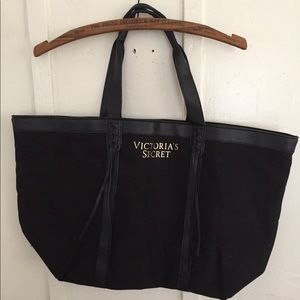 Victoria Secret Canvas & Leather Tote Bag